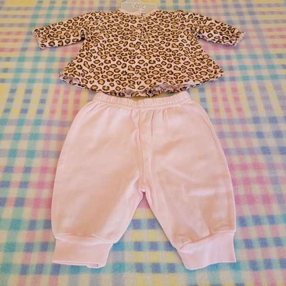 GERBER ♡ Precious Sweet Baby Girl Pink|Brown|Tan 2pc Leopard Print Outfit NB|3M - Picture 14 of 17
